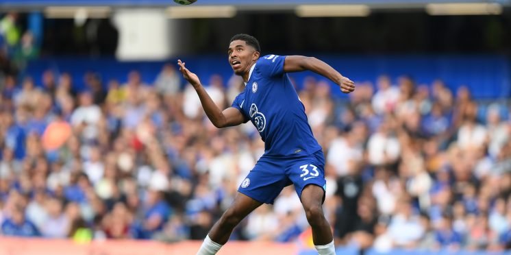 Chelsea's Wesley Fofana gets a header away
