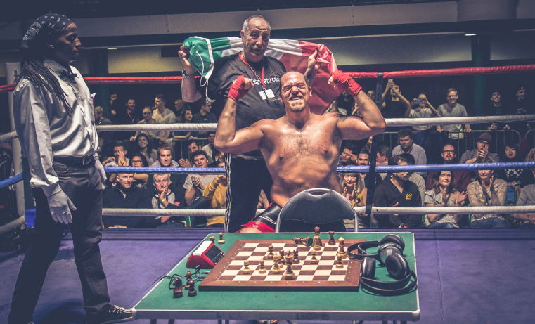 Chessboxing, boxing and chess board game being played alternately as part  of a new surreal sport, Islington, London, UK Stock Photo - Alamy