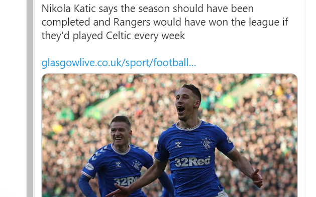 Image for Katic hits deludamol claiming Rangers would win league if they ONLY played Celtic