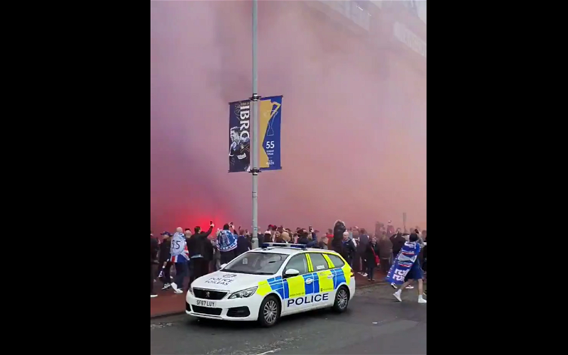 Image for Video: Carnage at Ibrox as fireworks and flares greet players as police do nothing