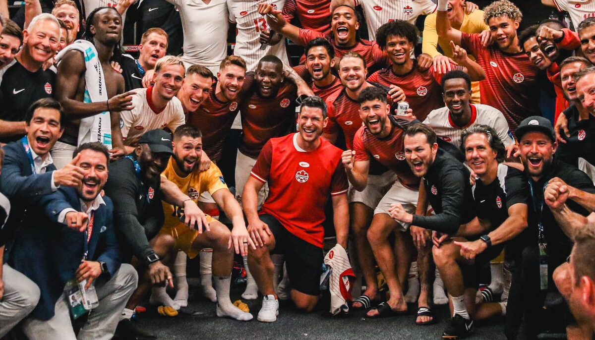 Sidney Crosby celebrates with CanMNT after Copa América win